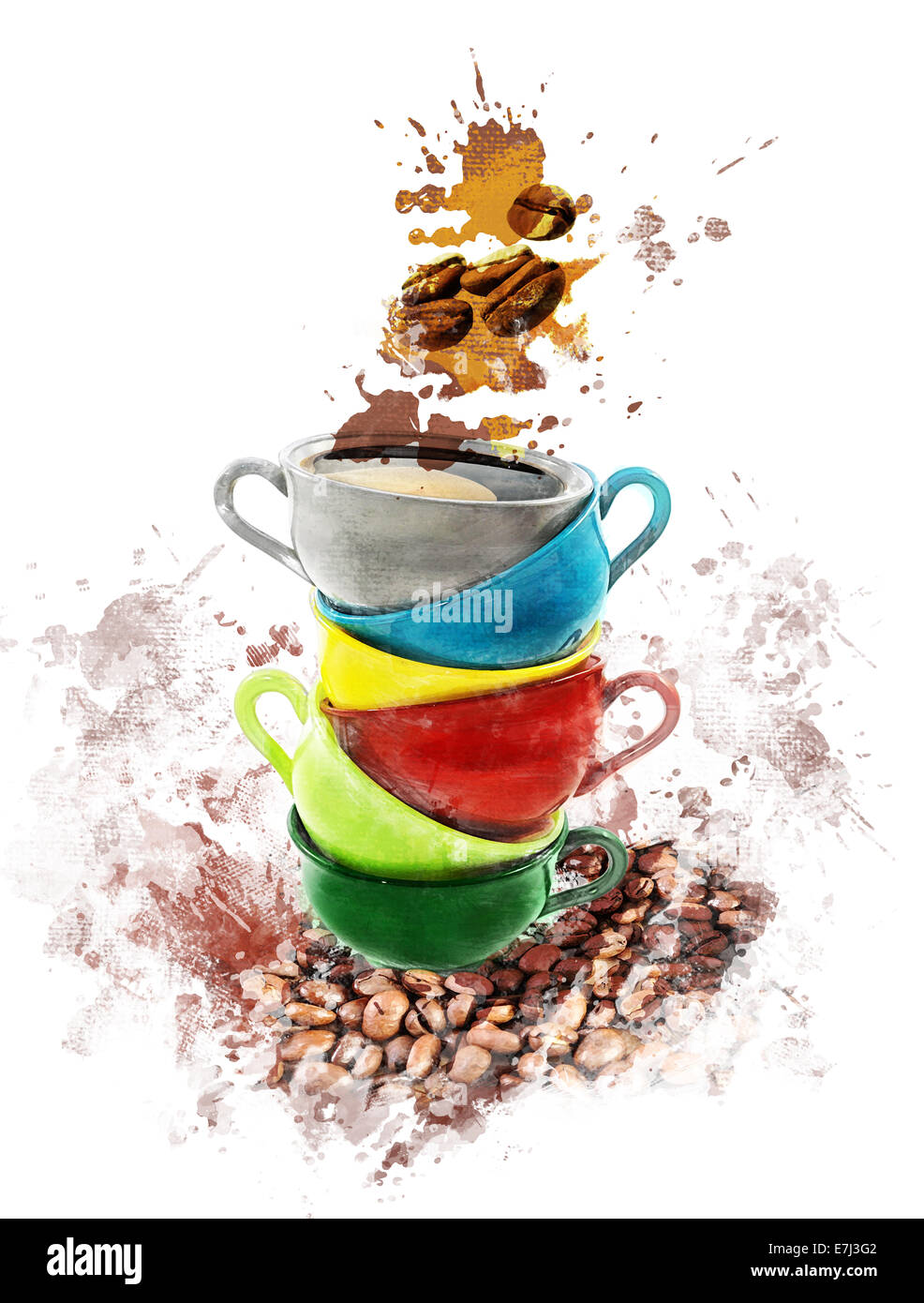 Watercolor Digital Painting Of Coffee Cups Stock Photo Alamy