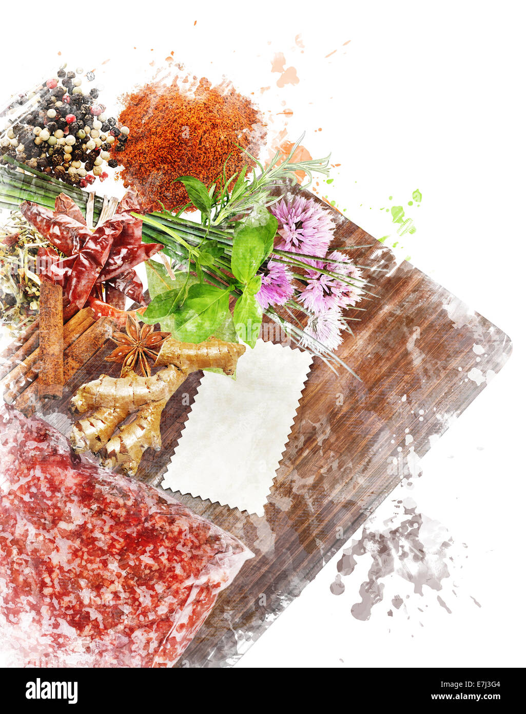 Watercolor Digital Painting Of Cooking Ingredients Stock Photo Alamy