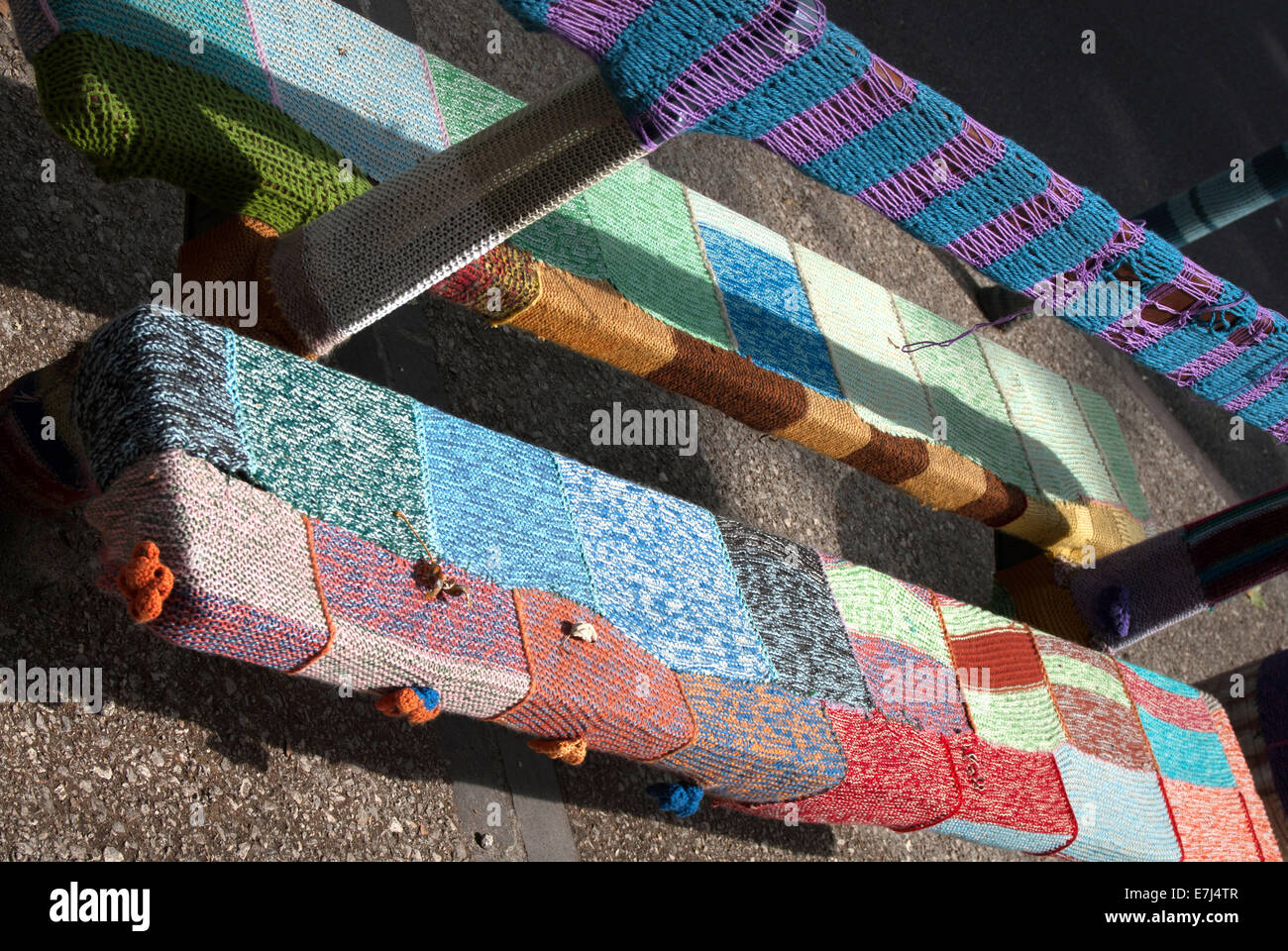 Urban Knitting in Cahors / Yarnbombing Stock Photo