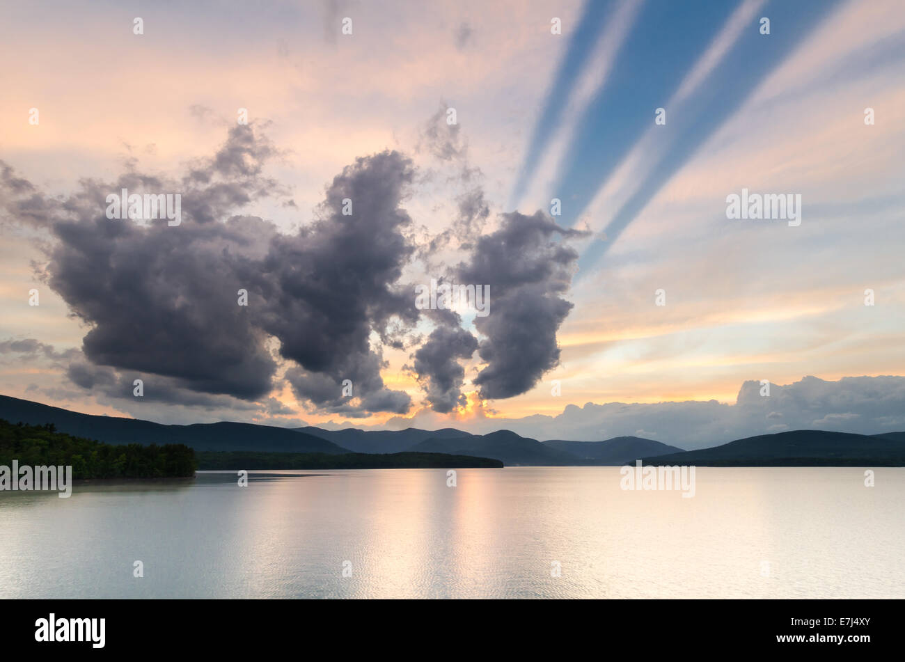 Dramatic Sunset at the Ashokan Reservoir in Upstate New York. The Ashokan Reservoir provides NYC