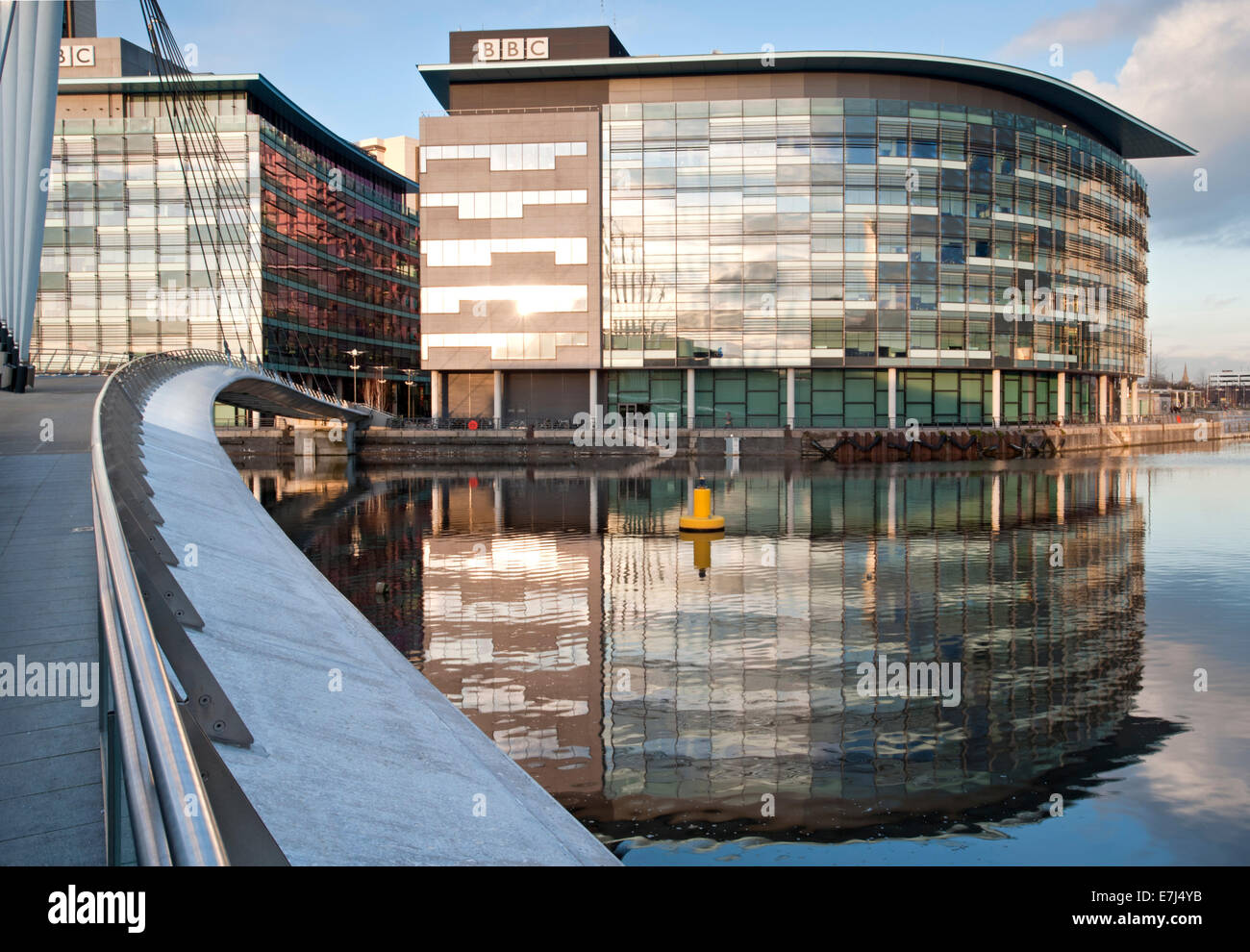 The BBC Studios and Footbridge at MediaCityUK, Salford Quays, Greater Manchester, England, UK Stock Photo