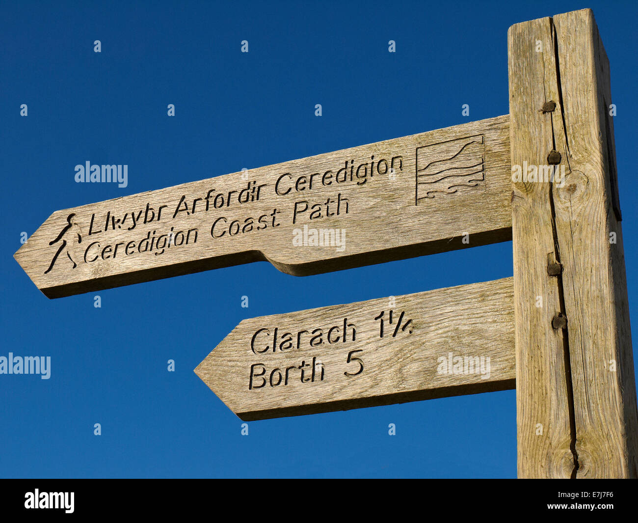 Ceredigion Coast Path sign in Aberystwyth Wales UK Stock Photo