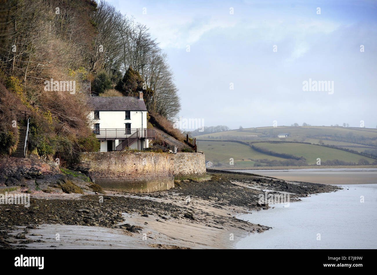 The Dylan Thomas Boathouse in Laugharne on the Taf estuary in Carmarthenshire, Wales UK Stock Photo