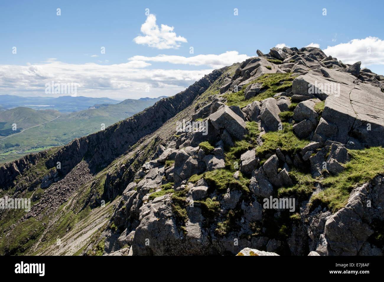 Carnedd Moel Siabod top ridge with view back to Daear Ddu east ridge and summit in mountains of Snowdonia National Park Wales UK Stock Photo