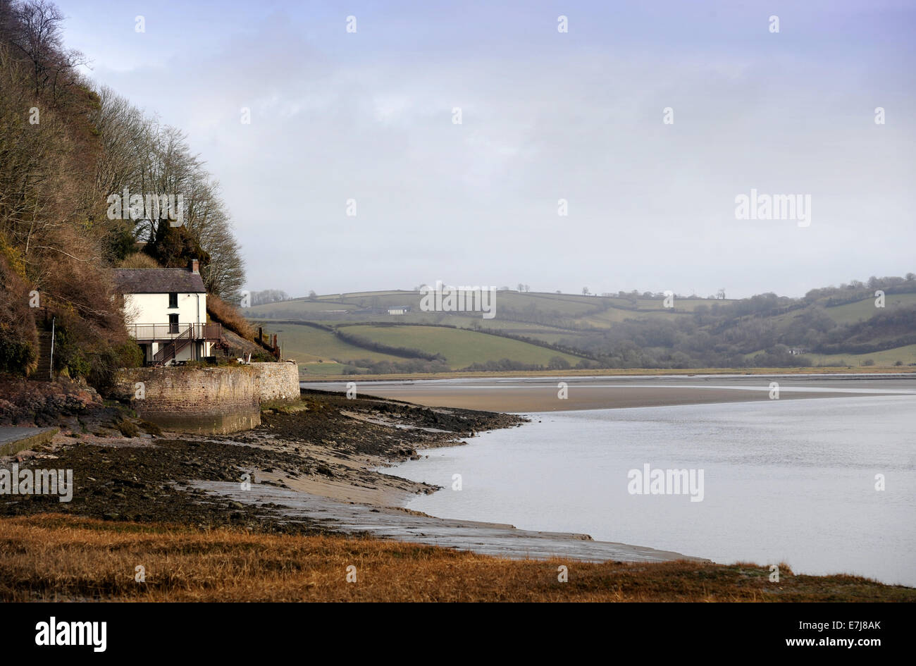The Dylan Thomas Boathouse in Laugharne on the Taf estuary in Carmarthenshire, Wales UK Stock Photo