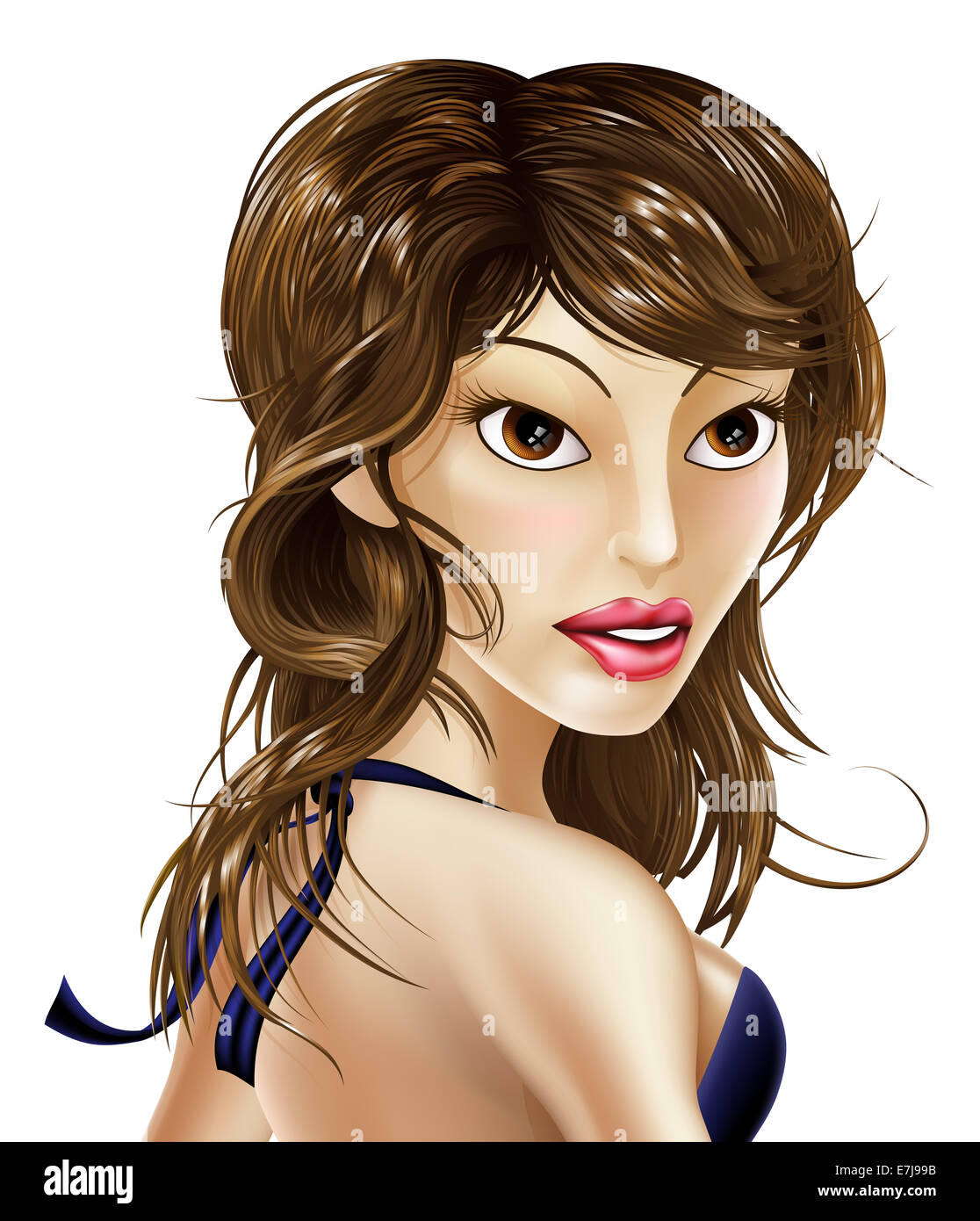 Illustration of an elegant glamorous beautiful celebrity woman looking back over her shoulder Stock Photo