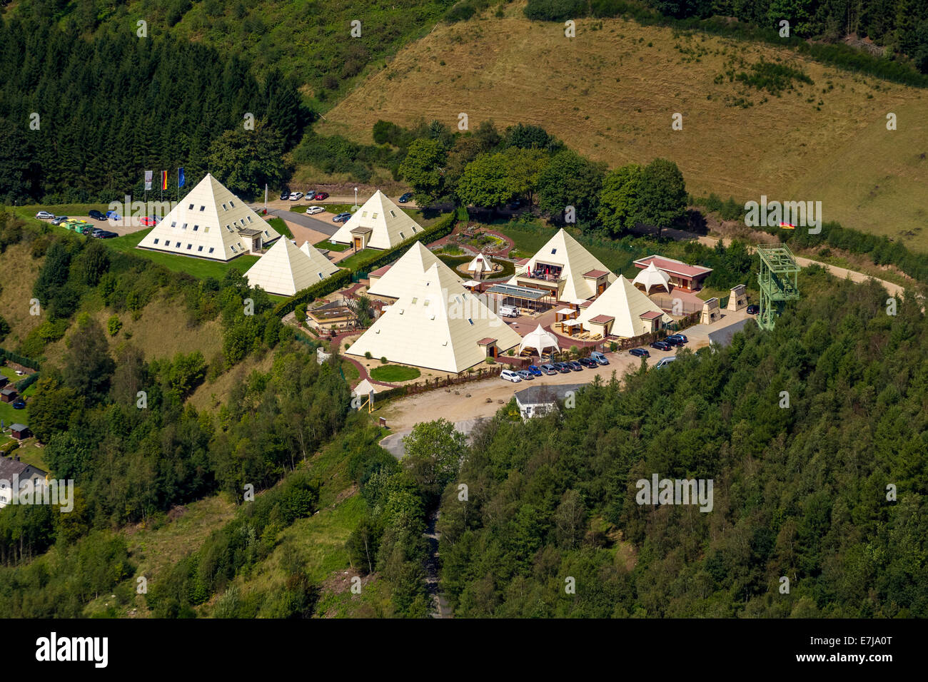 Aerial view, Sauerland Pyramids, Galileo Park, Lennestadt, Sauerland, North Rhine-Westphalia, Germany Stock Photo