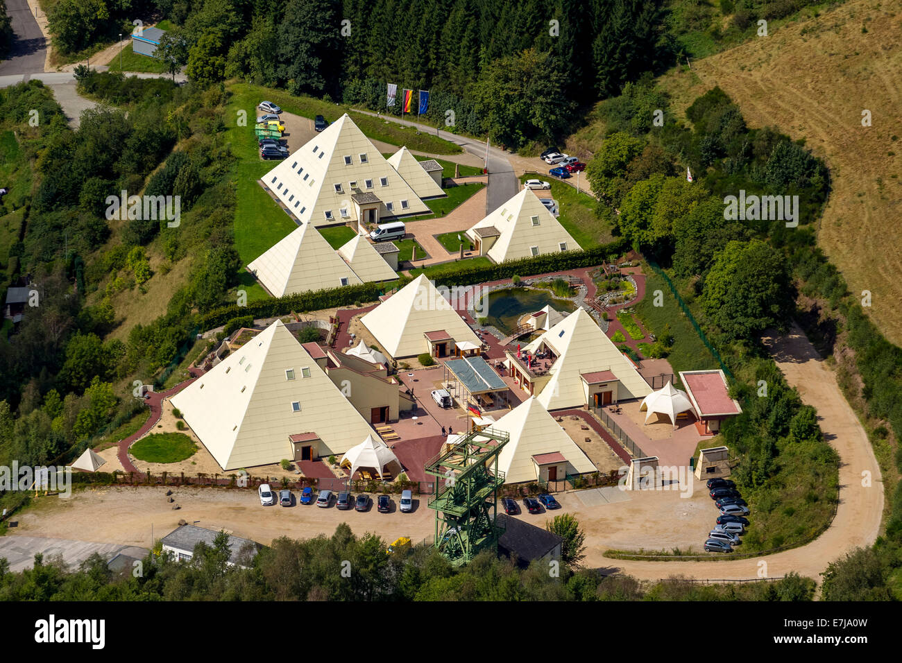 Aerial view, Sauerland Pyramids, Galileo Park, Lennestadt, Sauerland, North Rhine-Westphalia, Germany Stock Photo