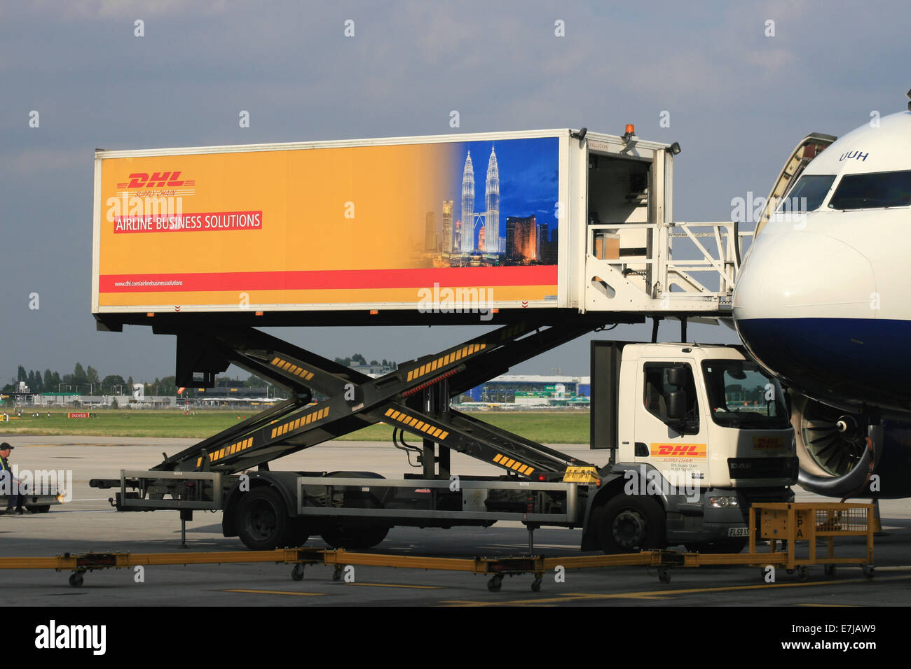 DHL AIRLINE BUSINESS SOLUTIONS CATERING TRUCK Stock Photo