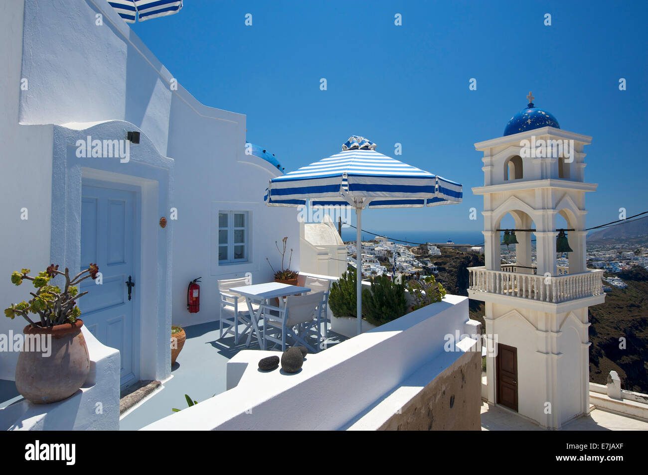 Terrace, Imerovigli, Santorini, Cyclades, Greece Stock Photo