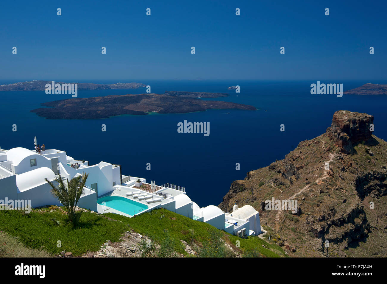 Hotel, sea view, Imerovigli, Santorini, Cyclades, Greece Stock Photo