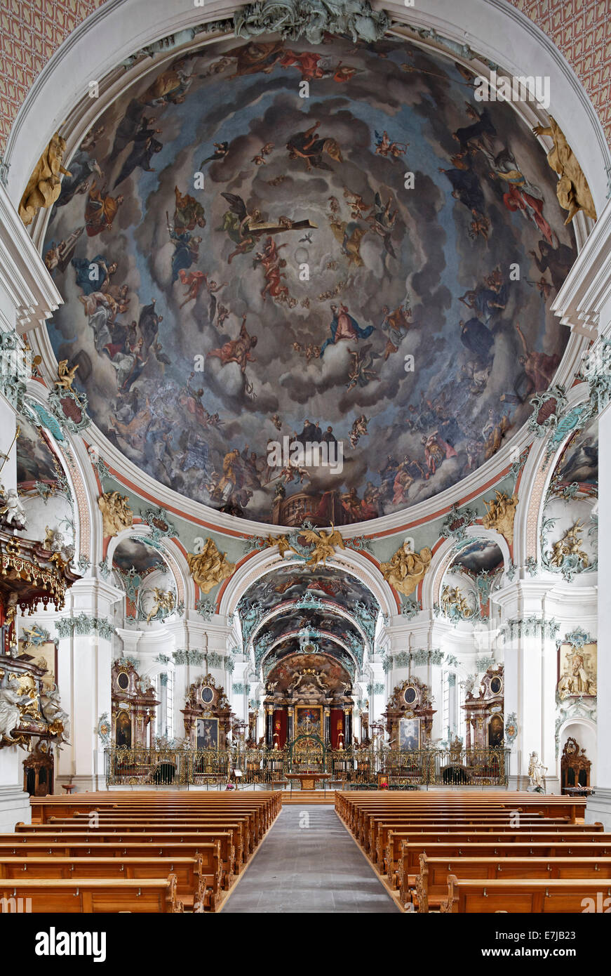 Nave, interior of the baroque Catholic Cathedral of St. Gallen, St. Gallen, Canton of St. Gallen, Switzerland Stock Photo