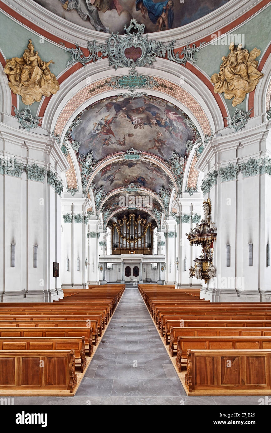 Interior, nave of the baroque Catholic Cathedral of St. Gallen, St. Gallen, Canton of St. Gallen, Switzerland Stock Photo