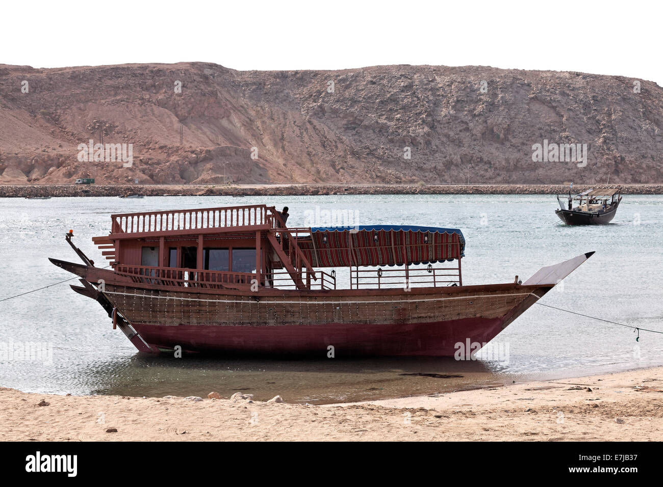 Dhow-ships in the harbour of Sur, Ash Sharqiyah province, Sultanate of Oman, Arabian Peninsula Stock Photo
