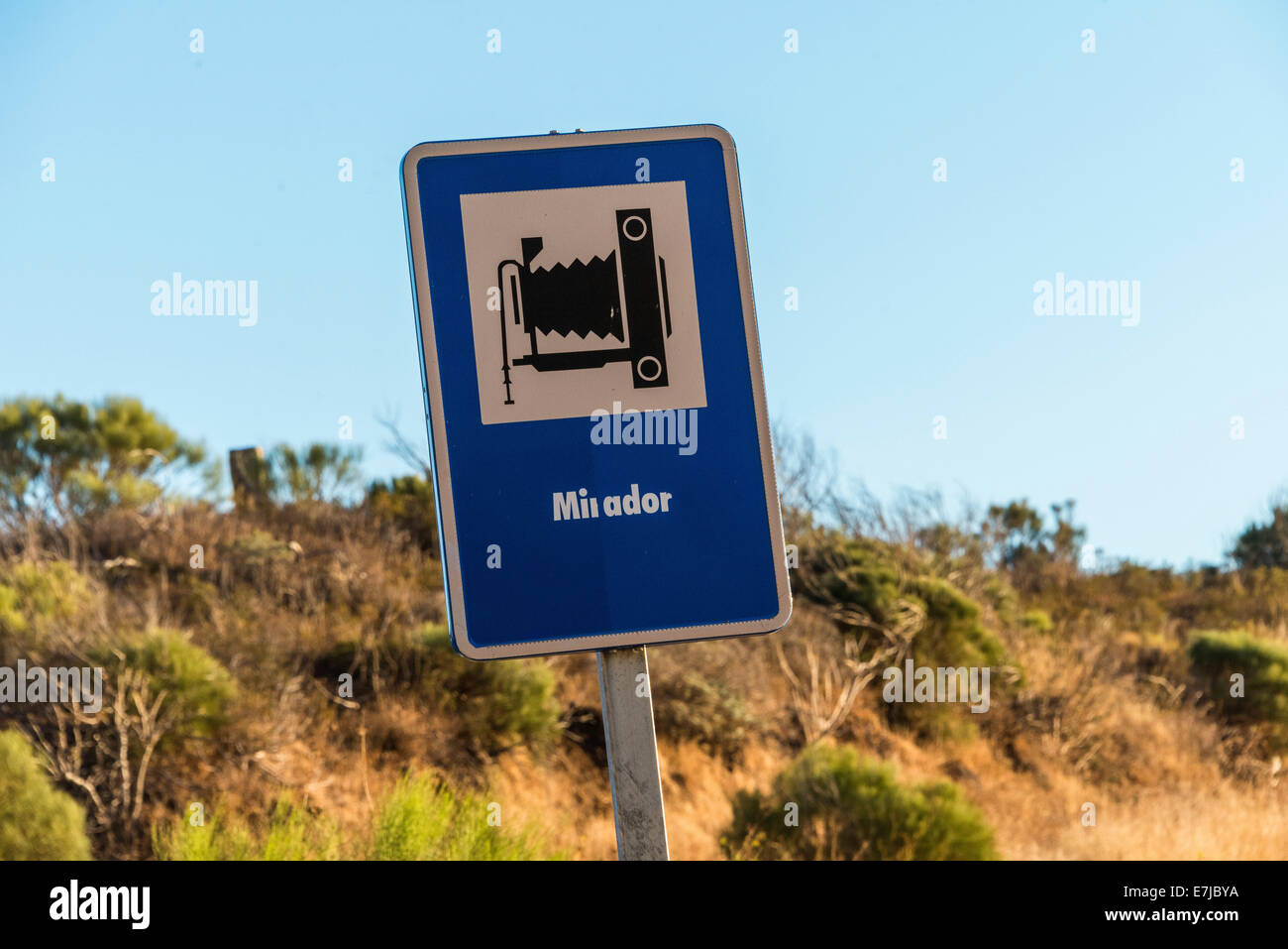 Sign &quot;Mirador&quot;, Spanish for viewpoint, Tenerife, Canary Islands, Spain Stock Photo