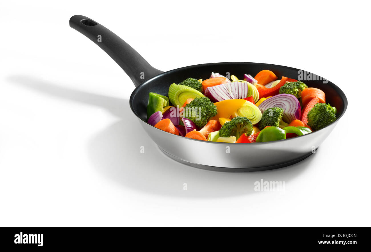 Frying pan with mixed vegetables Stock Photo
