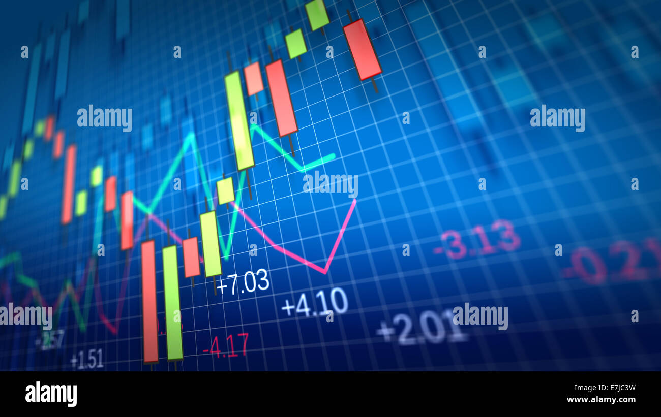 Stock Market Chart on blue background. Shallow Depth of Field. Stock Photo