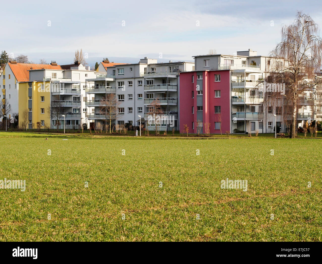 Switzerland, canton Zurich, Wallisellen, field, settlement, residential block, living, Stock Photo