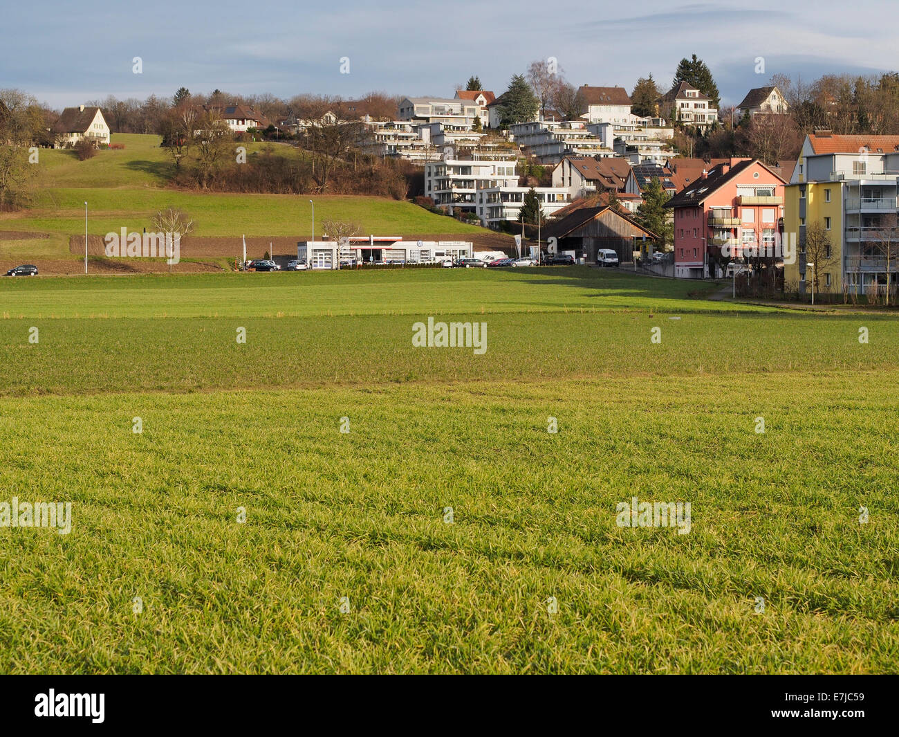 Switzerland, canton Zurich, Wallisellen, field, settlement, apartment houses, living Stock Photo