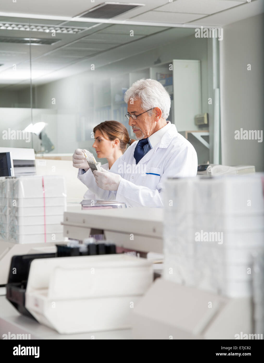 Woman laboratory scientist examining samples hi-res stock photography ...