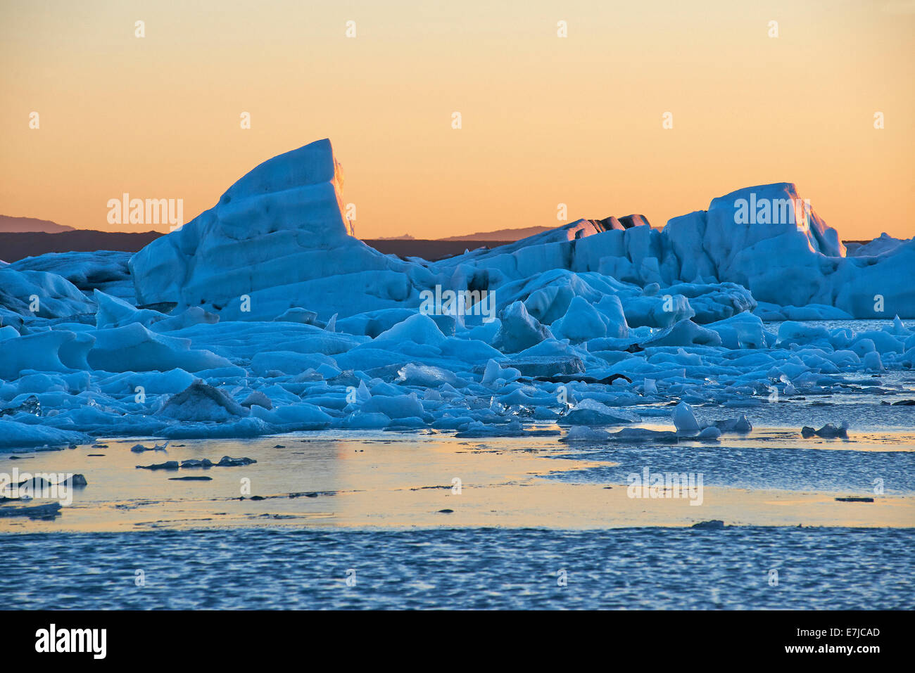 Ice, glacier, Iceland, Jökulsarlon, lake, reflections, Europe, holidays, travel, Stock Photo