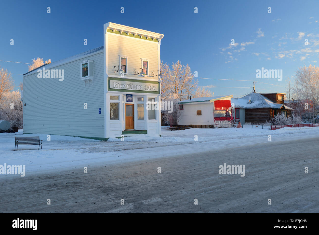 Town, Nenana, Parks highway, winter, Alaska, USA, United States, America, Stock Photo