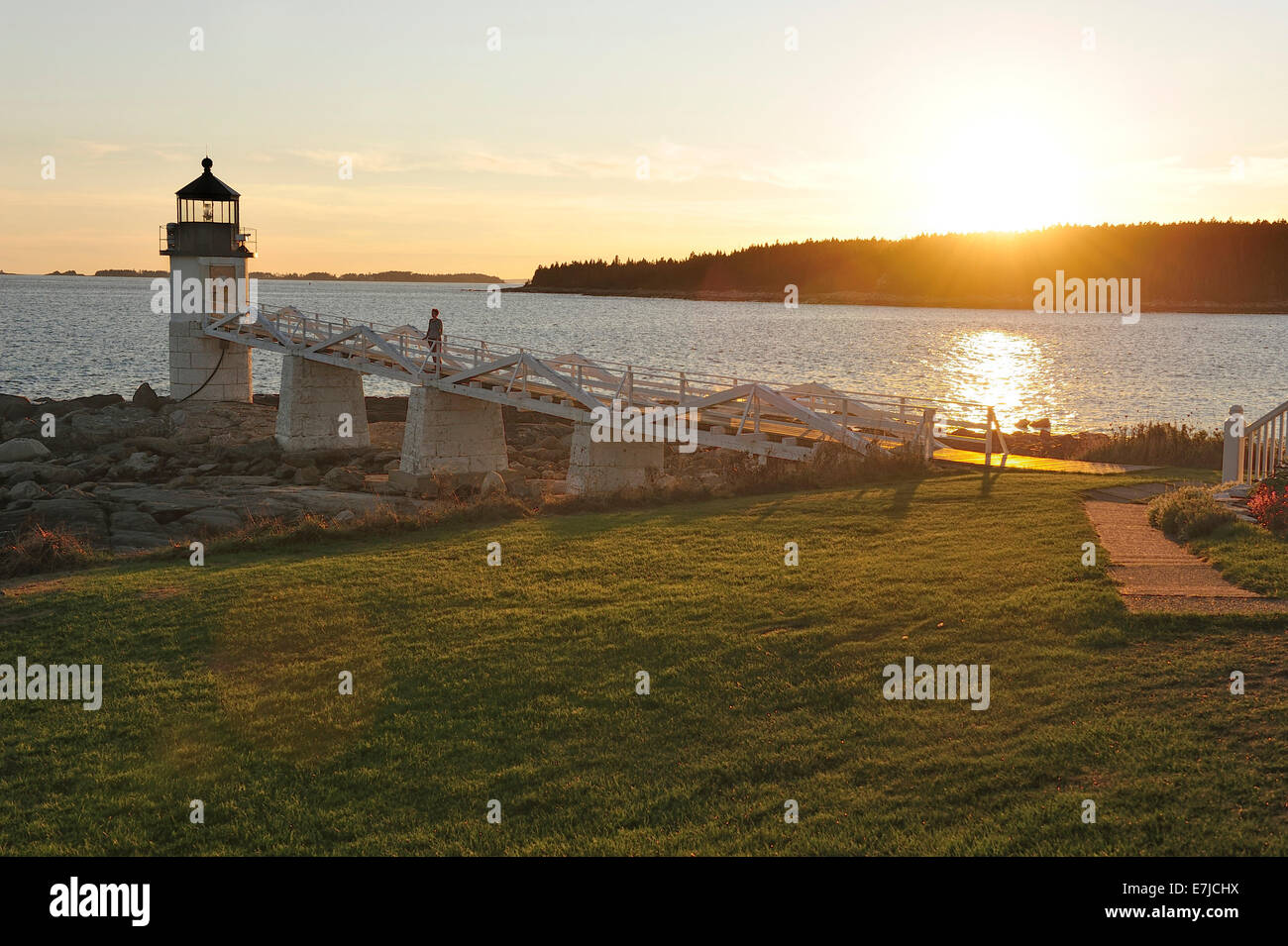 USA, United States, America, East Coast, New England, coastal, rocky, coast, Marshall Point, Rockland, lighthouse, Stock Photo