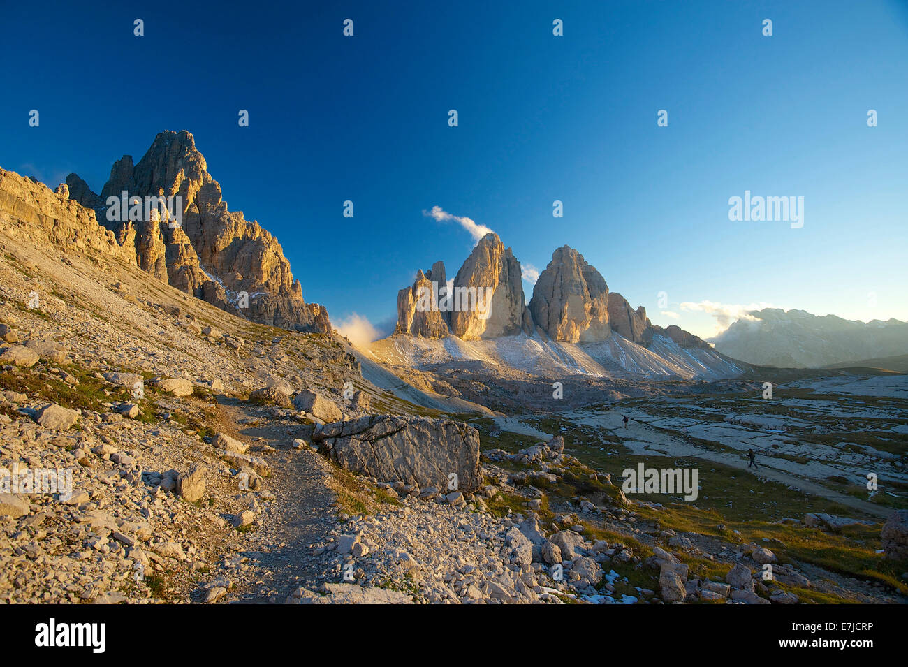 Three merlons, battlement, three peaks of Lavaredo, Italy, Europe, Le Tre Cime, Le Tre Cime di Lavaredo, Trentino, South Tirol, Stock Photo