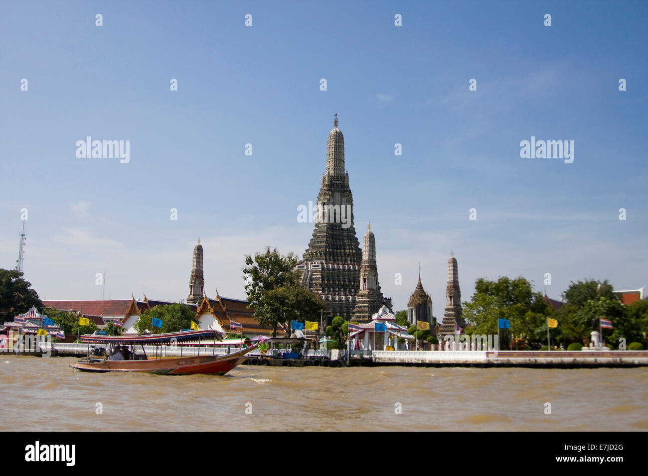 Asia, Bangkok, Chao, Phraya, river, flow, daybreak, traveling, temple, Thailand, Thailänd, Wat, Arun Stock Photo