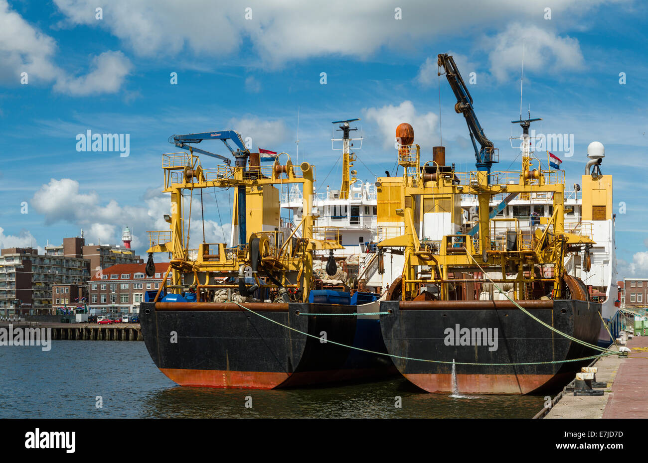Holland, Europe, Koog aan de Zaan, Scheveningen, Zuid-Holland, city, village, water, summer, ships, boat, Trawlers, port Stock Photo