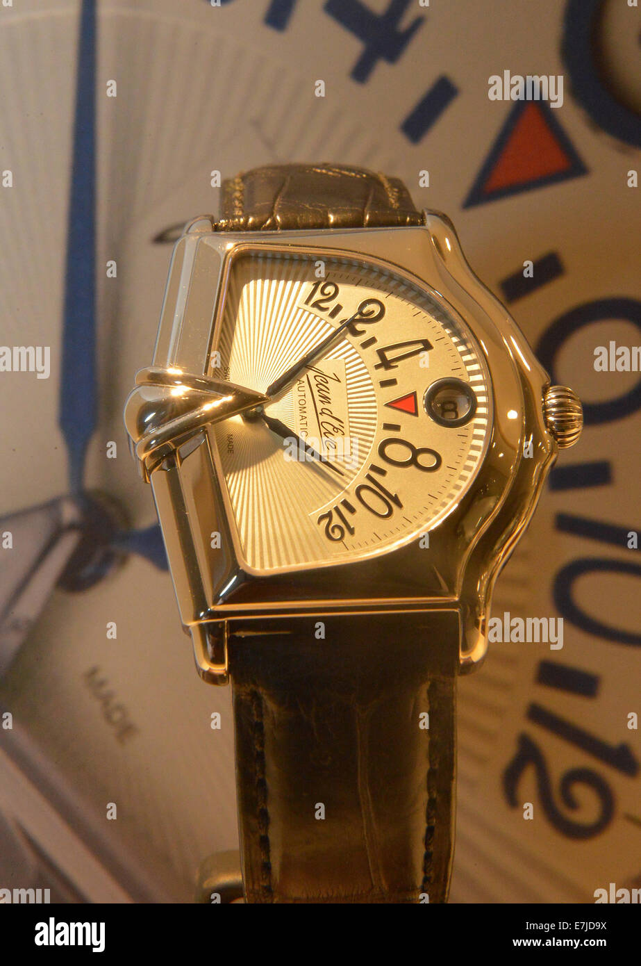 Clocks, Watches, clock, watch, luxury, Swiss, dial, Jean d'Eve, luxury clocks, fire, precious stones, wristwatch Stock Photo