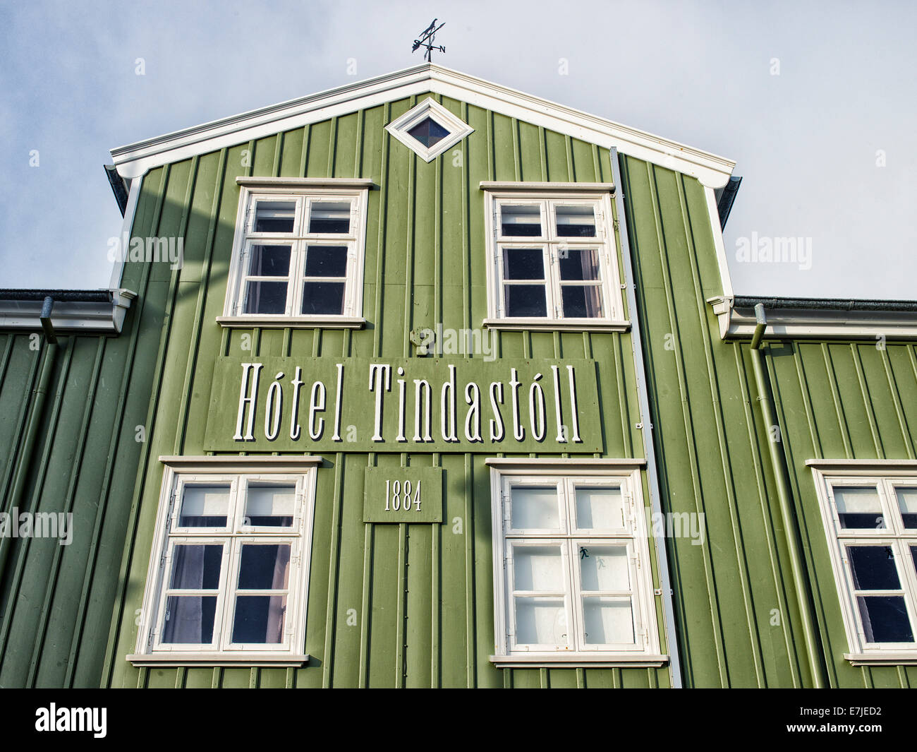 Hotel, island, Iceland, Europe, Northern Europe, nostalgia, Saudarkrokur, winter, facade Stock Photo