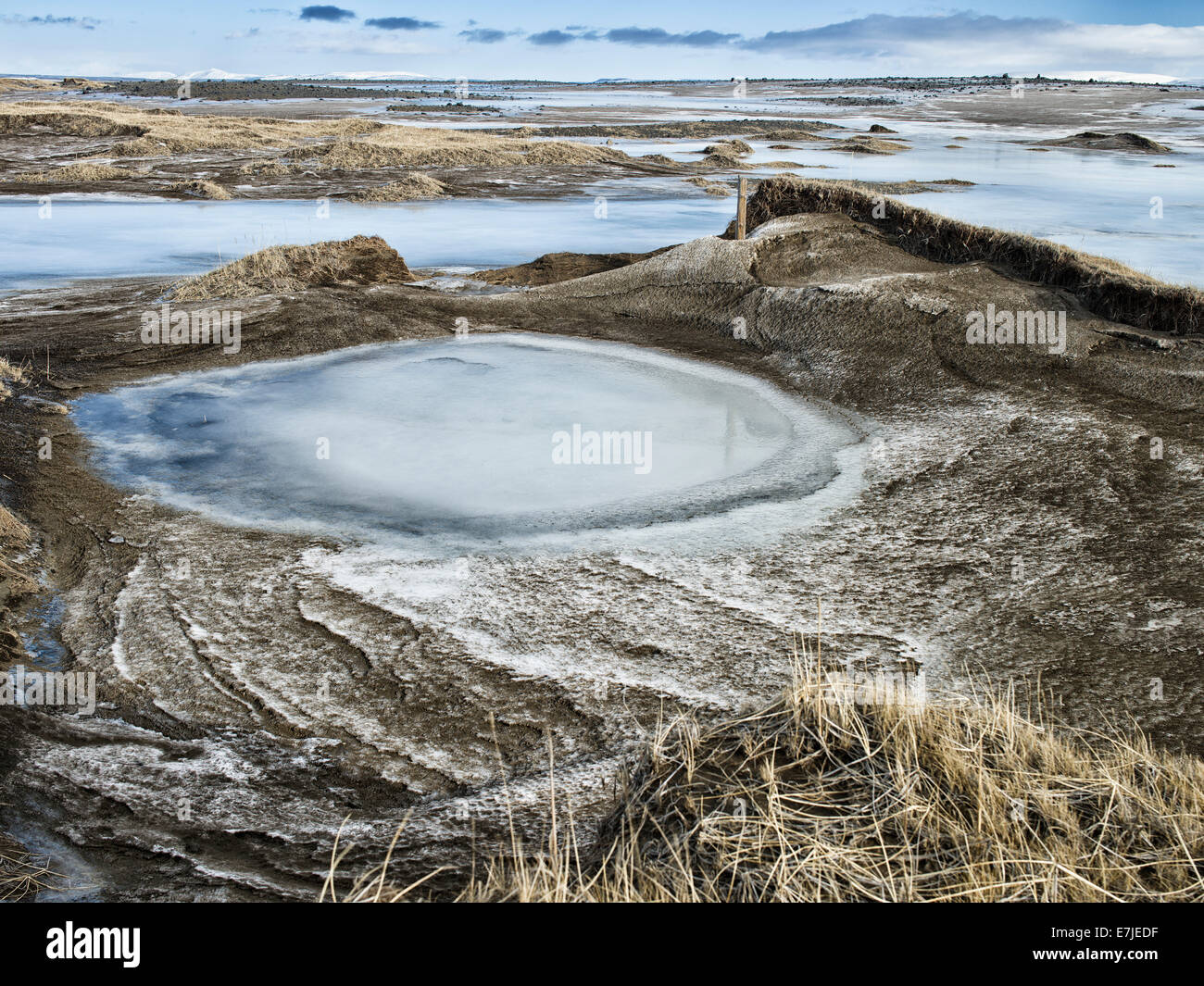 Dune, ice, island, Iceland, Europe, Northern Europe, sand, Saudarkrokur, snow, beach, seashore, winter Stock Photo