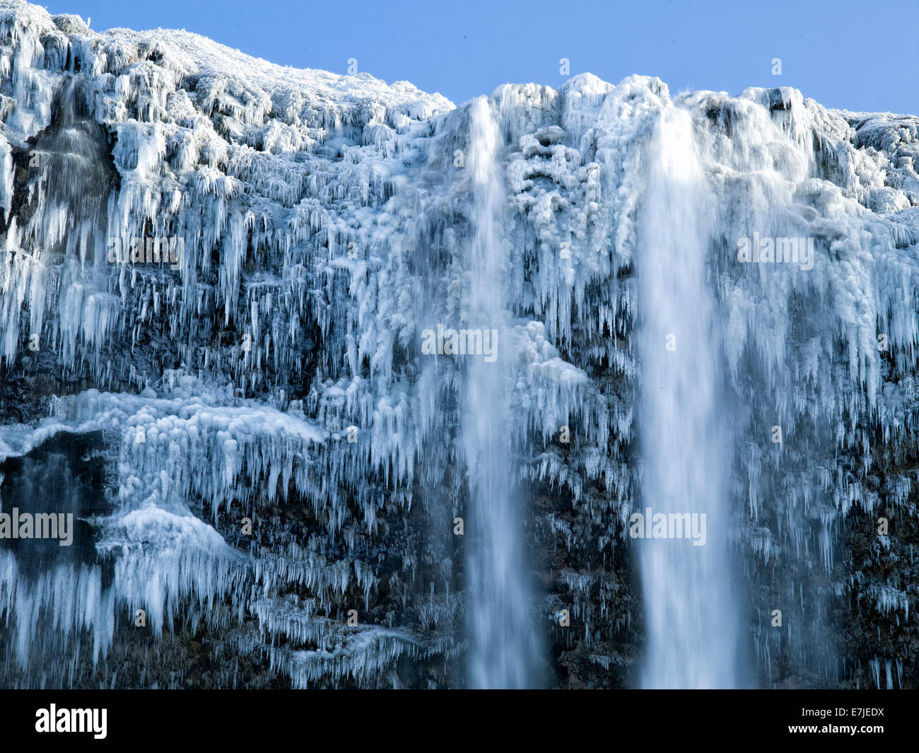 Ice, river, flow, island, Iceland, Europe, Northern Europe, Porsmörk, snow, Thorsmörk, Touristical, waterfall, winter, winter sc Stock Photo