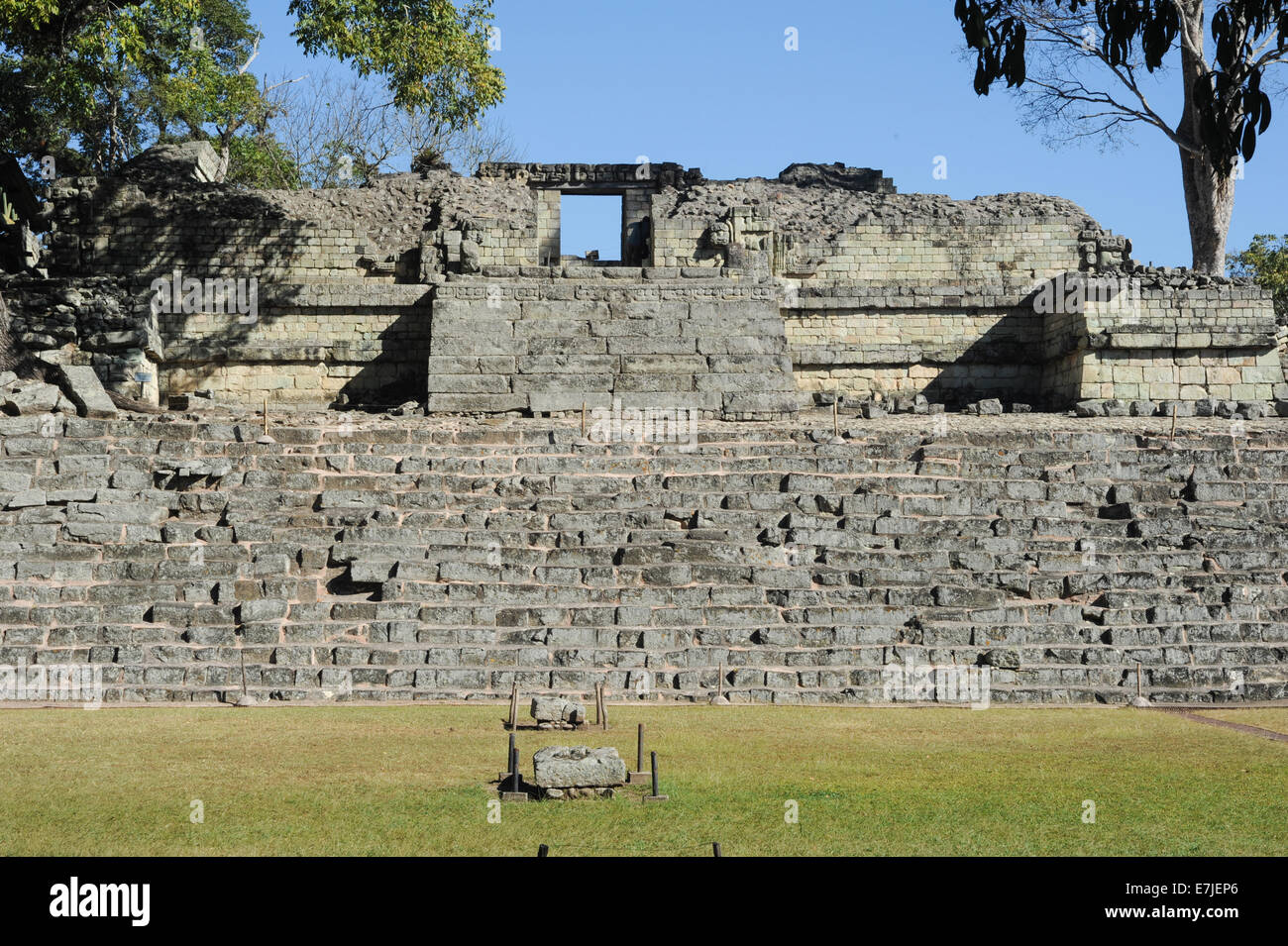 Central America, Americas, ancient, archaeology, architecture, building, built, carved, copan, culture, door, patio, exterior, g Stock Photo