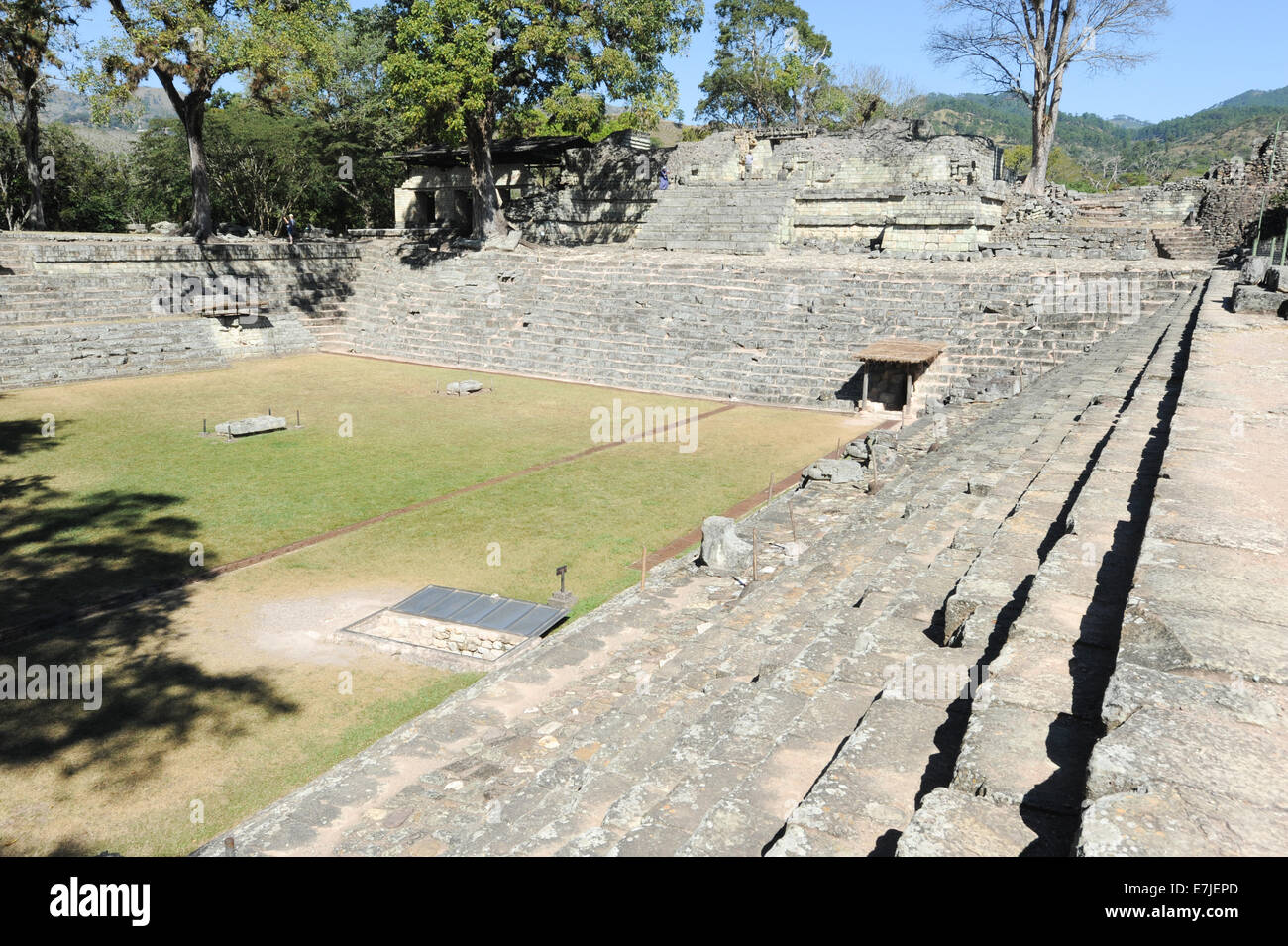 Central America, Americas, ancient, archaeology, architecture, building, built, carved, copan, culture, patio, exterior, gods, g Stock Photo