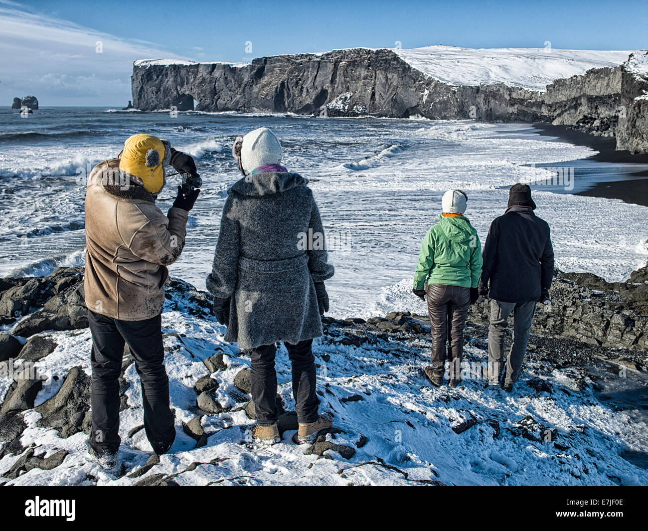 Dyrholaey, Polar sea, island, Iceland, Europe, sea, Northern Europe, beach, seashore, Touristical, Vik, water, winter, scenery, Stock Photo
