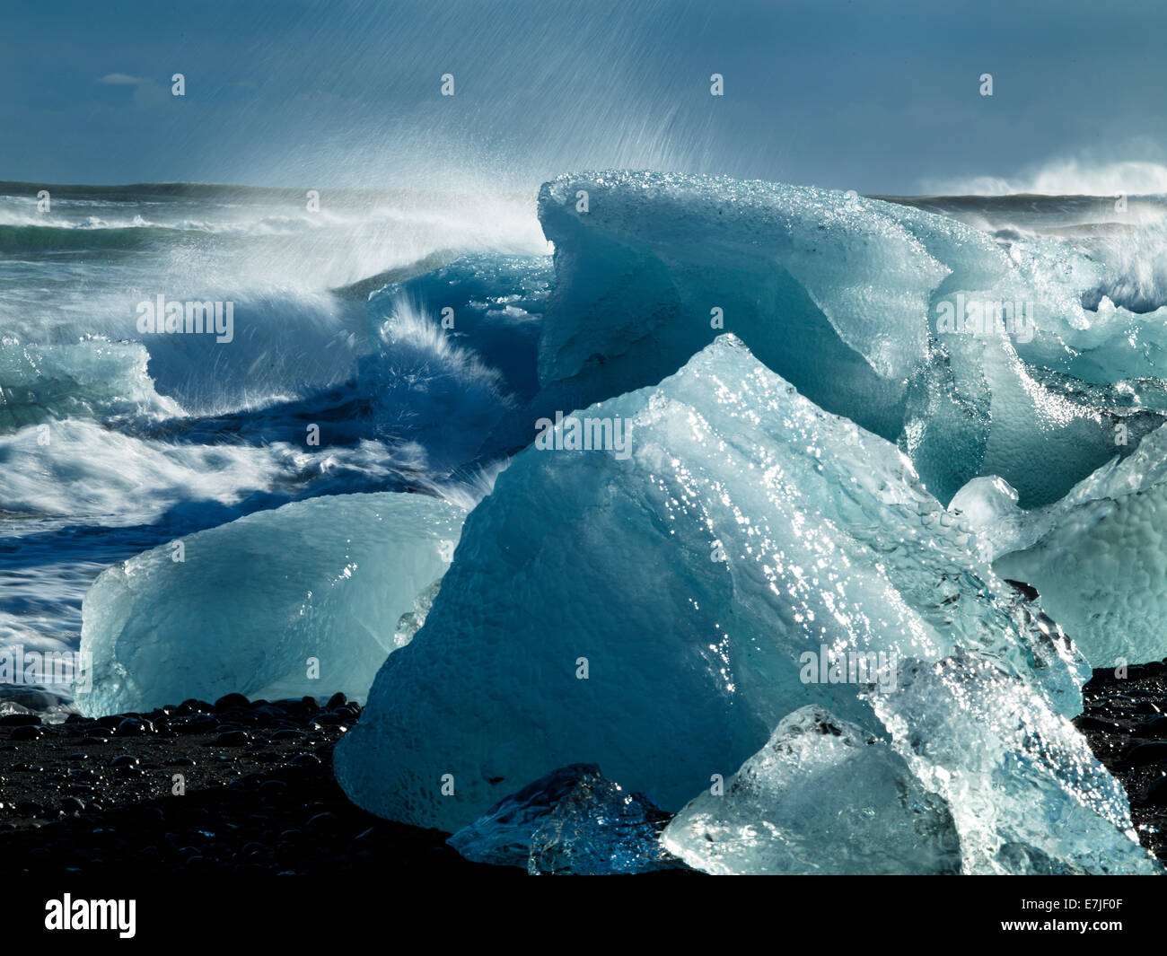 Ice, floe, river, flow, glacier, glacier lake, island, Iceland, Europe, Jöjulsarlon, coast, sea, Northern Europe, water, winter Stock Photo