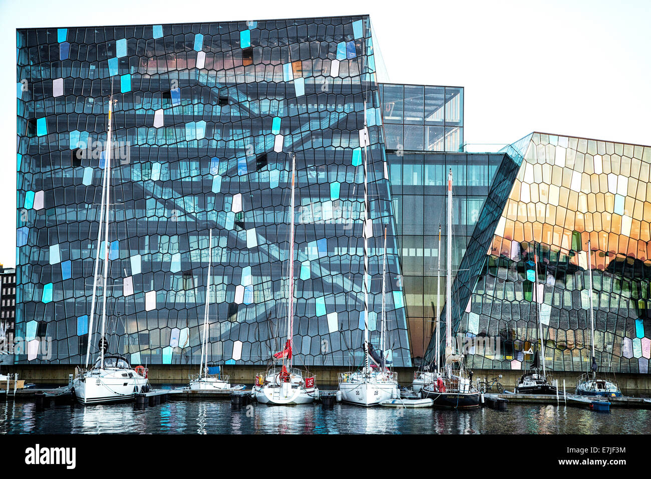 Architecture, attraction, facade, glass facade, harbour, port, harp, Harpa, capital, Iceland, Europe, conference center, concert Stock Photo