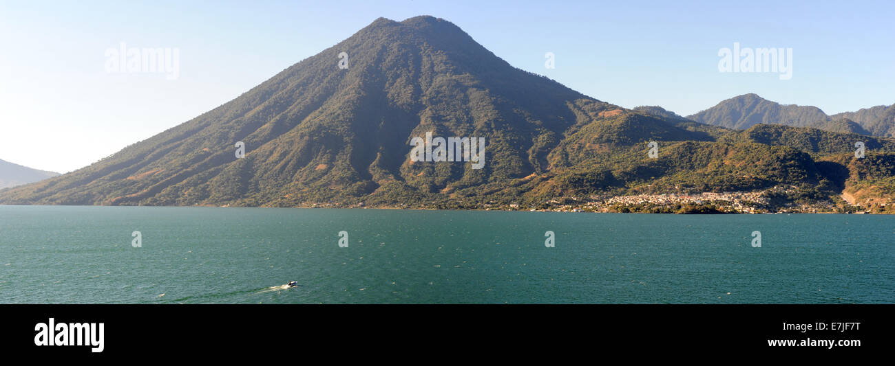Guatemala, Central America, San Pedro, America, Atitlan, boat, central, highlands, lake, nature, panorama, scenic, volcano, volc Stock Photo