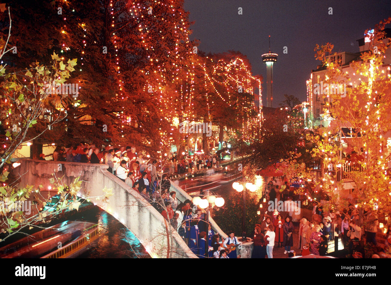 Las Luminarias, Riverwalk, San Antonio, Texas Stock Photo