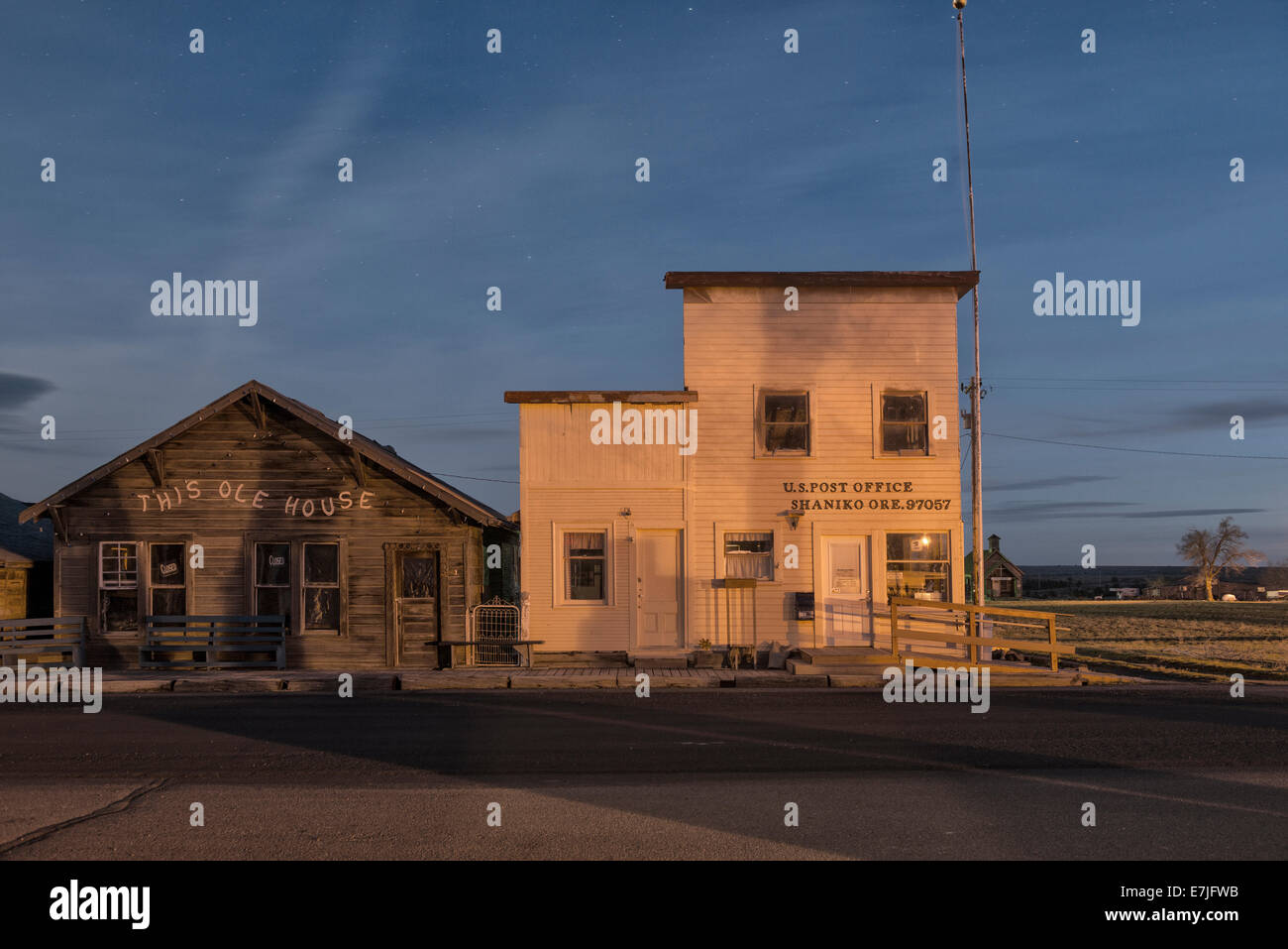 USA, United States, America, America, Oregon, Ghost town, history, Shaniko, post office, night, nightscape, small town, main str Stock Photo