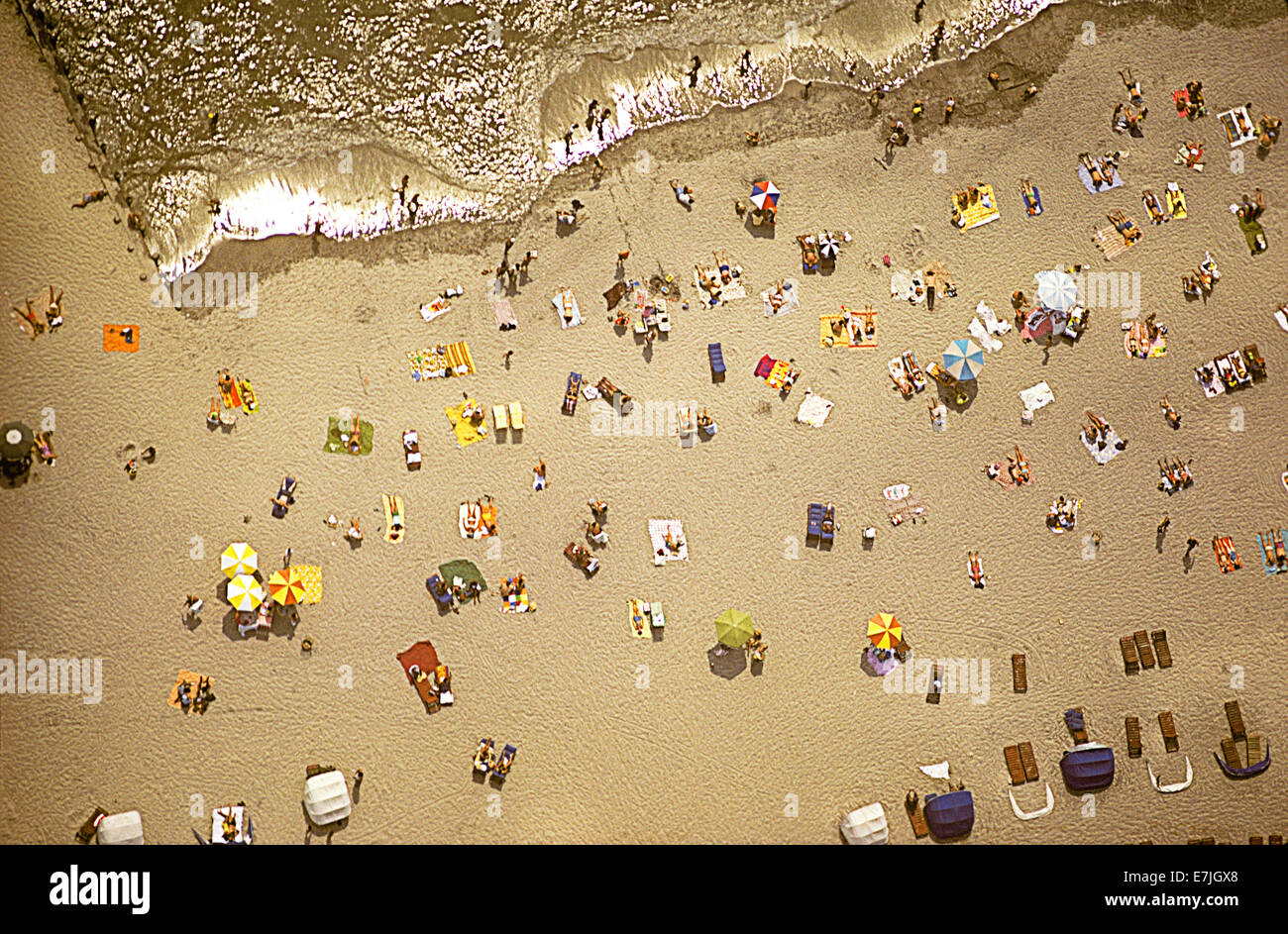 Aerial view of a crowded Jersey Shore beach in Long Branch, New