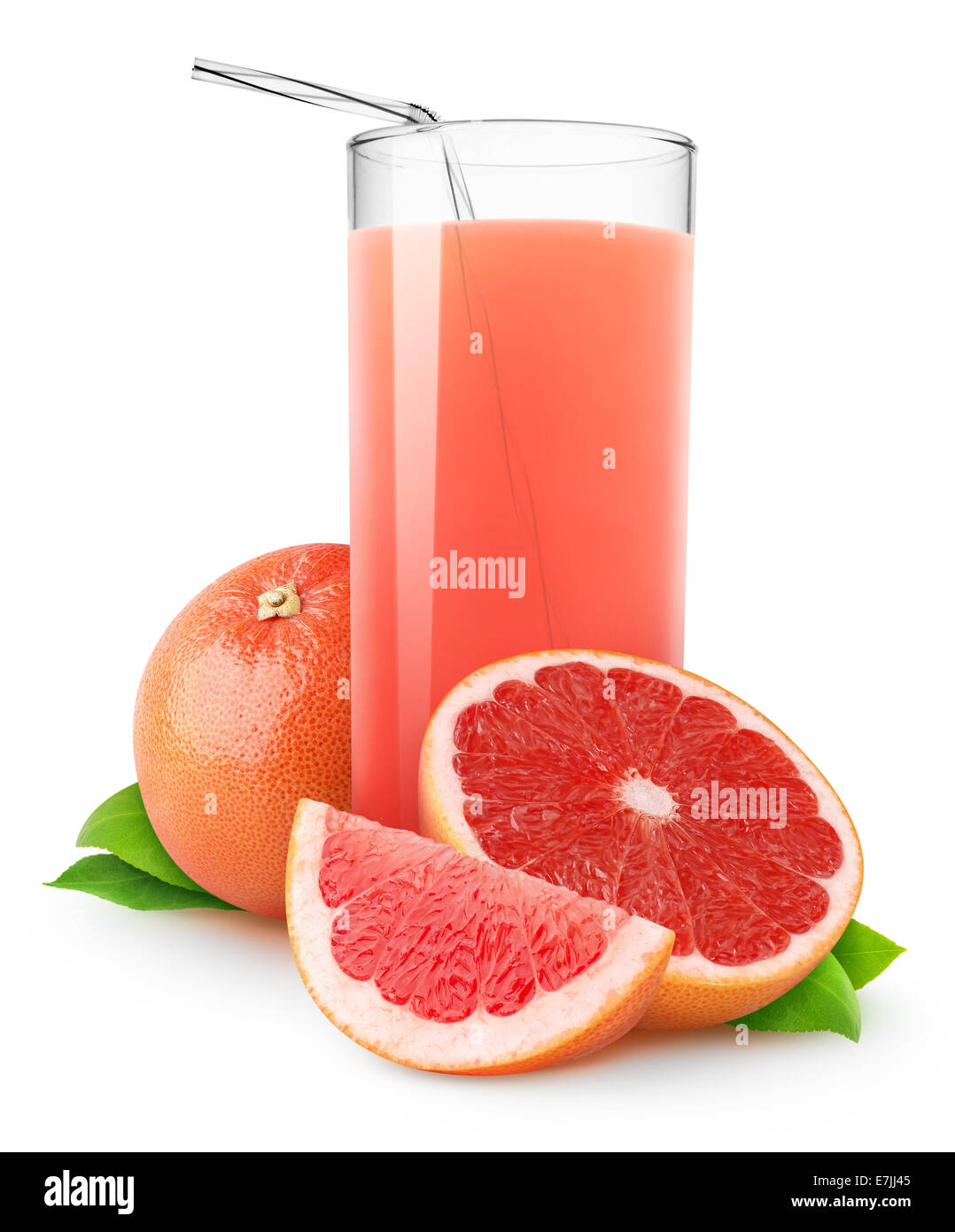 Glass of pink grapefruit juice on white background Stock Photo