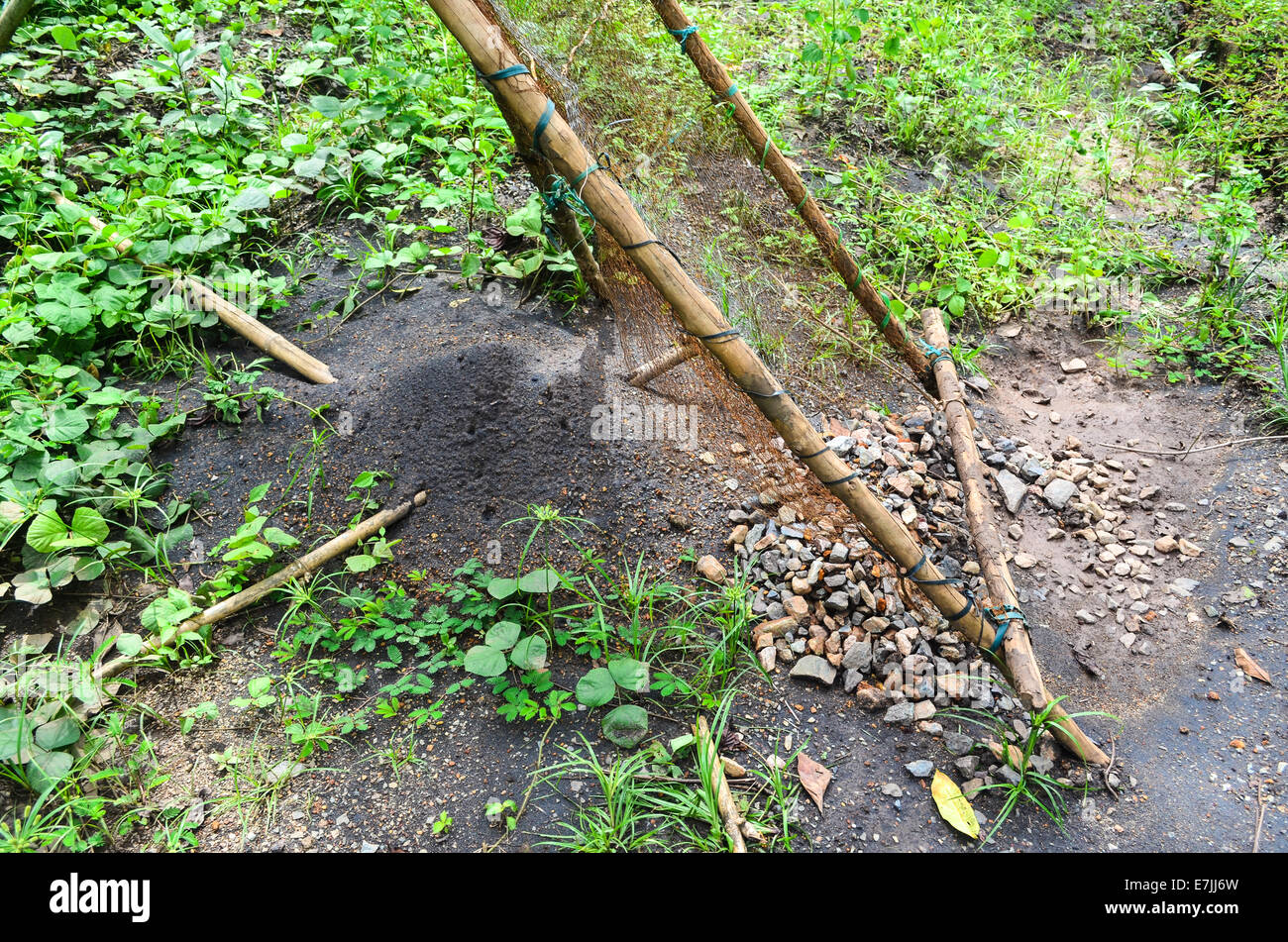 Hand made mining sieve in the countryside of Liberia Stock Photo