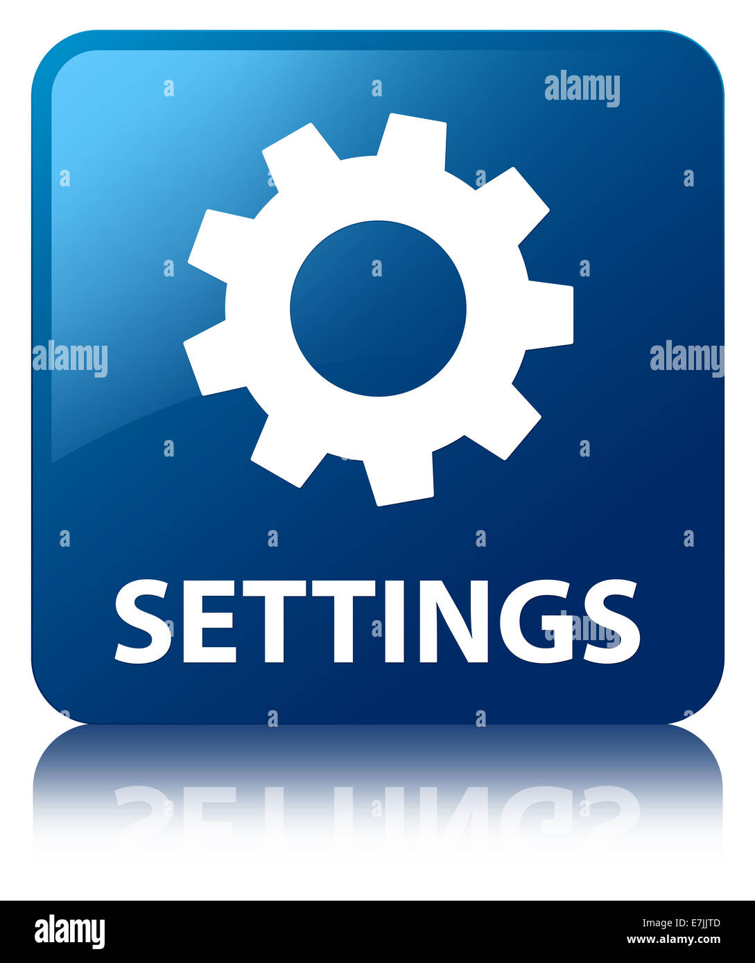 Settings (control icon) glossy blue reflected square button Stock Photo