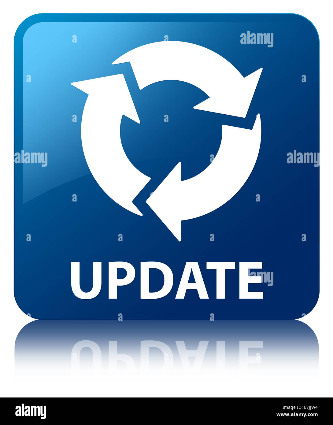 Update (refresh icon) glossy blue reflected square button Stock Photo