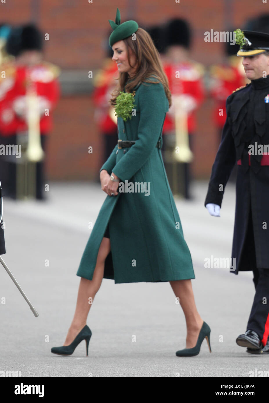 HRH The Duchess of Cambridge and Prince William presents shamrocks to the Irish Guards' at St Patricks Day Parade.  Featuring: Catherine,Duchess of Cambridge,Kate Middleton Where: Aldershot, United Kingdom When: 16 Mar 2014 Stock Photo