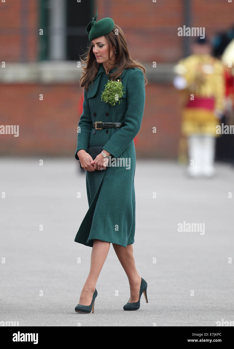HRH The Duchess of Cambridge and Prince William presents shamrocks to the Irish Guards' at St Patricks Day Parade.  Featuring: Catherine,Duchess of Cambridge,Kate Middleton Where: Aldershot, United Kingdom When: 16 Mar 2014 Stock Photo