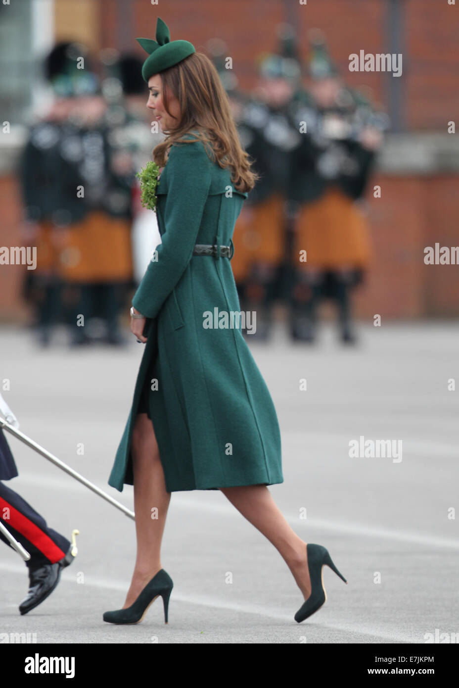 HRH The Duchess of Cambridge and Prince William presents shamrocks to the Irish Guards' at St Patricks Day Parade.  Featuring: Catherine,Duchess of Cambridge,Kate Middleton Where: Aldershot, United Kingdom When: 16 Mar 2014 Stock Photo